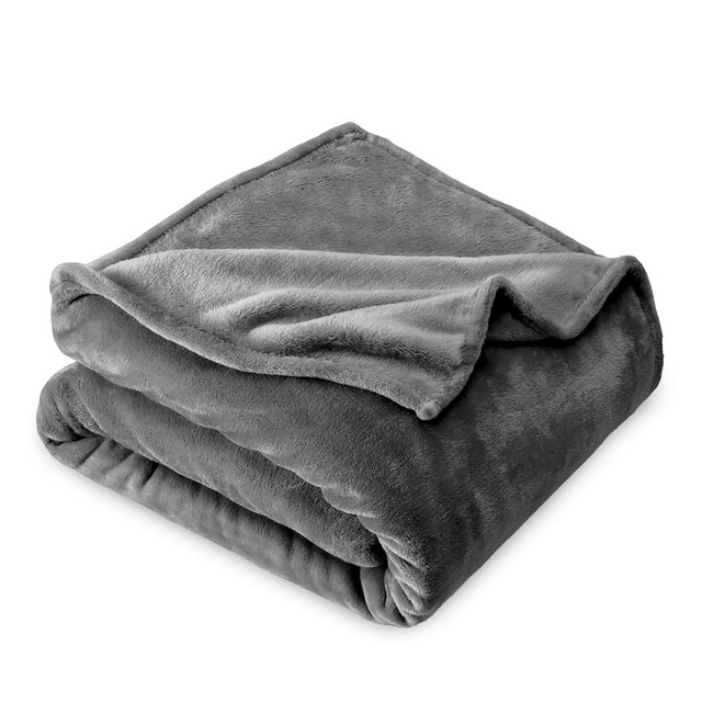 Grey Microplush Throw XL Fleece Blanket by Bare Home