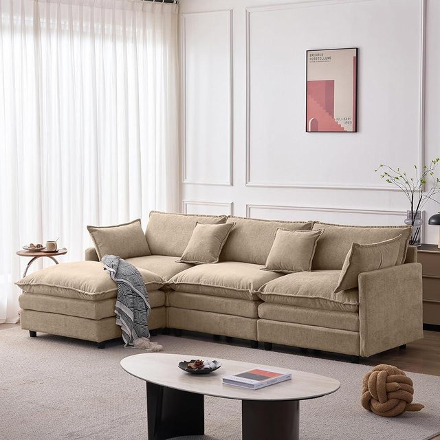 105" Oversized Modular Cloud Sectional Sofa Free Convertible L-Shaped Corner Sectional with Movable Ottoman, Chenille Upholstered Multiple Cushions Cloud Sofa Couches | Easy to Assemble