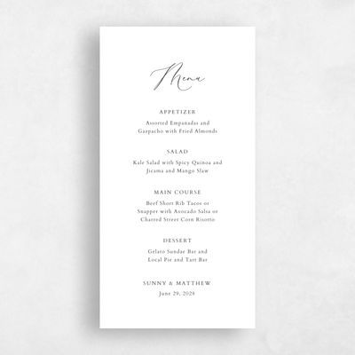White Wedding Menu - Niligan