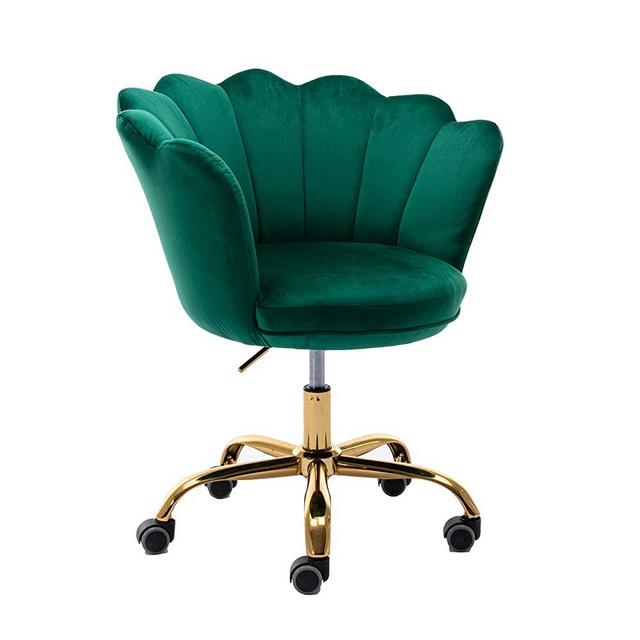 ZOBIDO Comfy Home Office Task Chair with Wheels, Cute Modern Upholstered Velvet Seashell Back Adjustable Swivel Vanity Desk Chair, for Women, for Kids, for Girls, Living Room, Bedroom (lac vert)