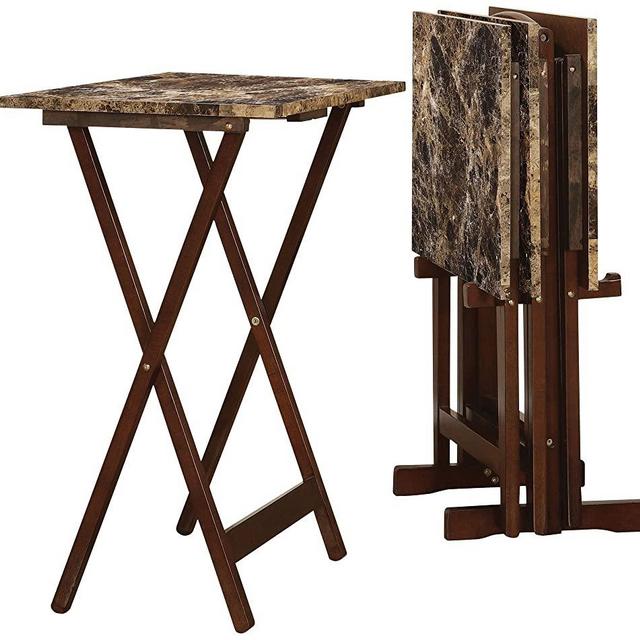 Linon Expresso Faux Marble TV Tray Table Set (Expresso)