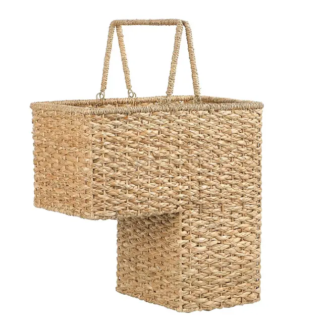 Storied Home Woven Bankuan and Rattan Stair Basket with Handles, Natural