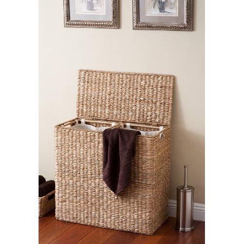 BirdRock Home Oversized Divided Hamper with Liners (Honey) - Made of Natural Woven Seagrass Fiber - Organize Laundry - Cut-Out Handles for Easy Transport - Includes 2 Machine Washable Canvas Liners