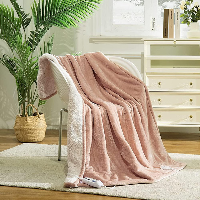 Gotcozy Heated Blanket Electric Throw 50''X60''- Soft Silky Plush Electric Blanket with 4 Heating Level & 3 Hour Auto Off Heating Blanket, ETL Certified Machine Washable (Rose Dust)