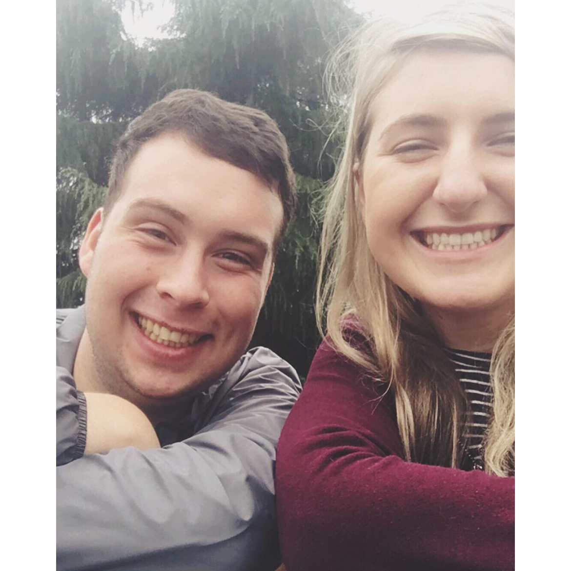 Our very first picture together. Pre-relationship. (My bridesmaid Jamie demanded to see a picture of us together, so this was the SnapChat I sent her.)