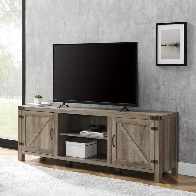70 in. Gray Wash Composite TV Stand 75 in. with Doors