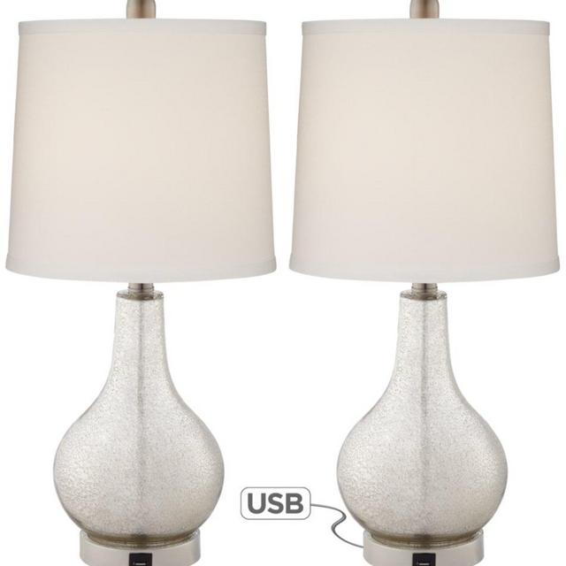 Ledger Mercury Glass Accent USB Table Lamp Set of 2