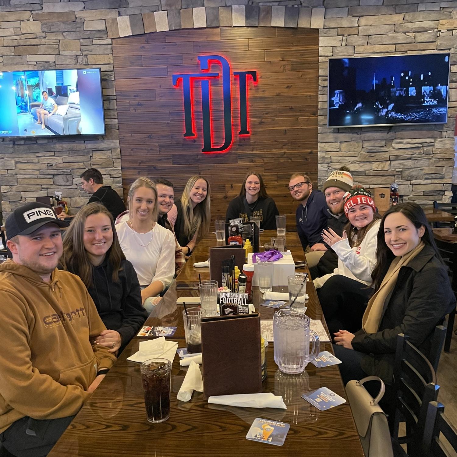 Post-engagement lunch! The second half of Matt’s surprise was coordinating them all to surprise her after the engagement.