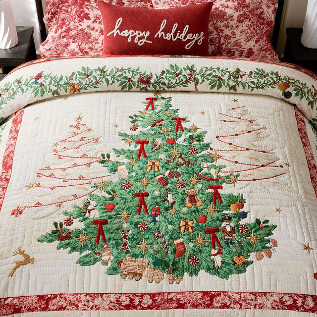 Deck the Halls Christmas Tree Reversible Quilt, Multi, King/Cal. King