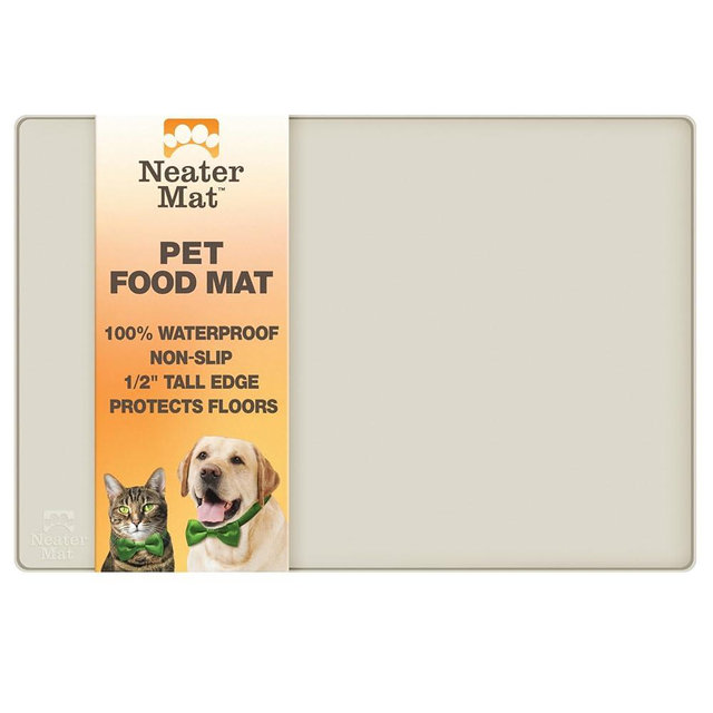 Neater Pet Brands Neater Mat Pet Mats for Food and Water, Cat & Dog Bowl Mat Waterproof Silicone, Feeding Tray, Dog Food Mats for Floors, Placemat w/Raised Edge for Under Bowls, 19” x 12”, Cream
