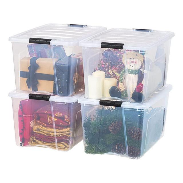 IRIS USA 72 Qt. Plastic Storage Container Bin with Secure Lid and Latching Buckles, 4 pack - Crystal Clear, Durable Stackable Nestable Organizing Tote Tub Box Sports General Organization Garage Large