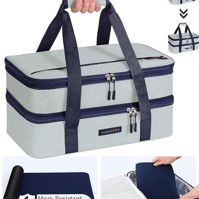 Insulated Casserole Carrier for Hot or Cold Food 9x13 - Insulated Food Container Bag Warmer with Heat-Resistant Mat for Potluck Parties Picnic Cookouts Fits 9" x 13" Casserole or Baking Dish