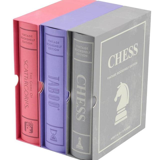 WS Game Company Chess, Scattergories, and Taboo Vintage Board Game Bookshelf Collection