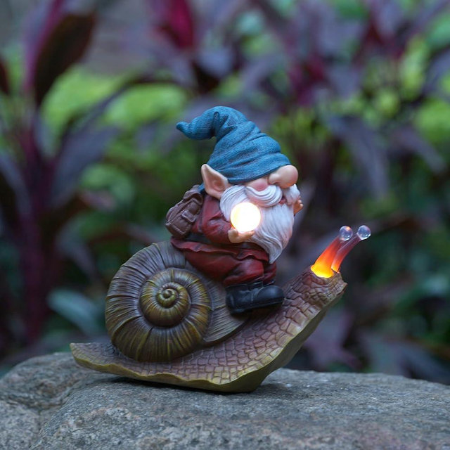 Gnome Snail Solar Powered Outdoor Garden Statue, Resin Statue with Solar Lights, Outdoor Decor for Lawn, Patio. Unique Home Decorations, Gifts for Ladies!