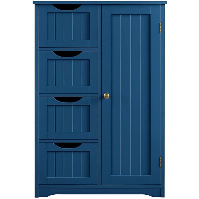 Yaheetech Wooden Bathroom Floor Cabinet, Side Storage Organizer Cabinet with 4 Drawers and 1 Cupboard, Freestanding Entryway Storage Unit Console Table, Bathroom Furniture Home Decor, Navy Blue