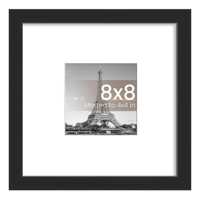 upsimples 8x8 Picture Frame, Display Pictures 4x4 with Mat or 8x8 Without Mat, Wall Hanging Photo Frame, Black, 1 Pack