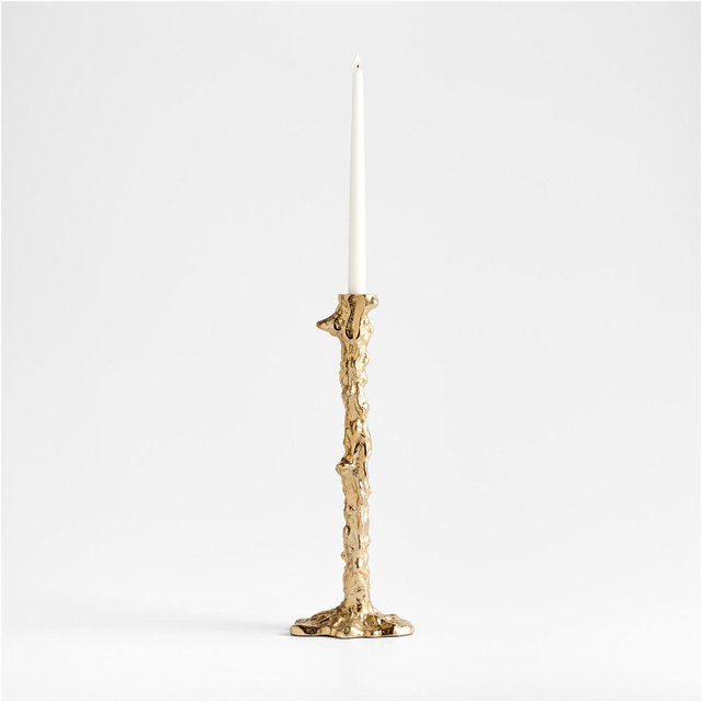 Foundry Large Melted Gold Metal Taper Candle Holder 17"
