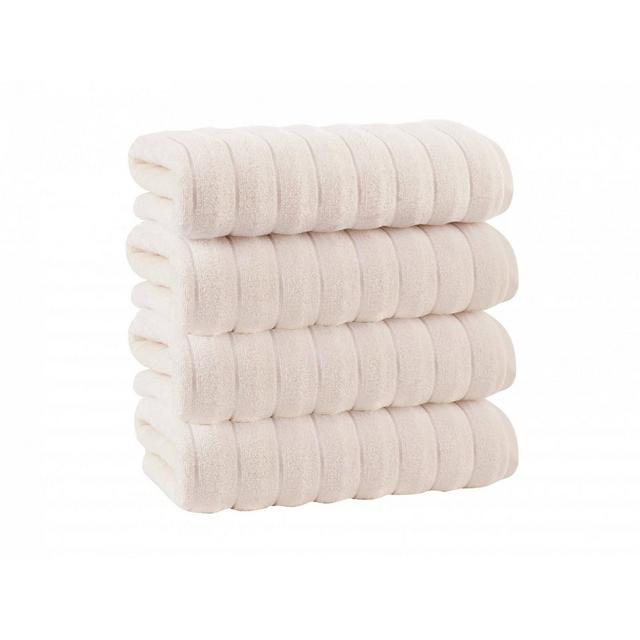 4pc Vague Turkish Cotton Bath Towel Set Cream - Enchante Home