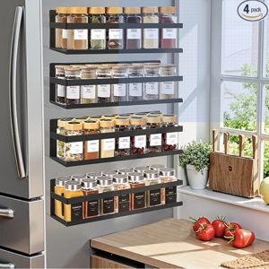 Magnetic Spice Rack Organizer for Fridge Seasoning Organizer for Kitchen Storage With Screw Magnetic Shelf for Oven, RV,Garage,Bathroom(Black, 4pack)