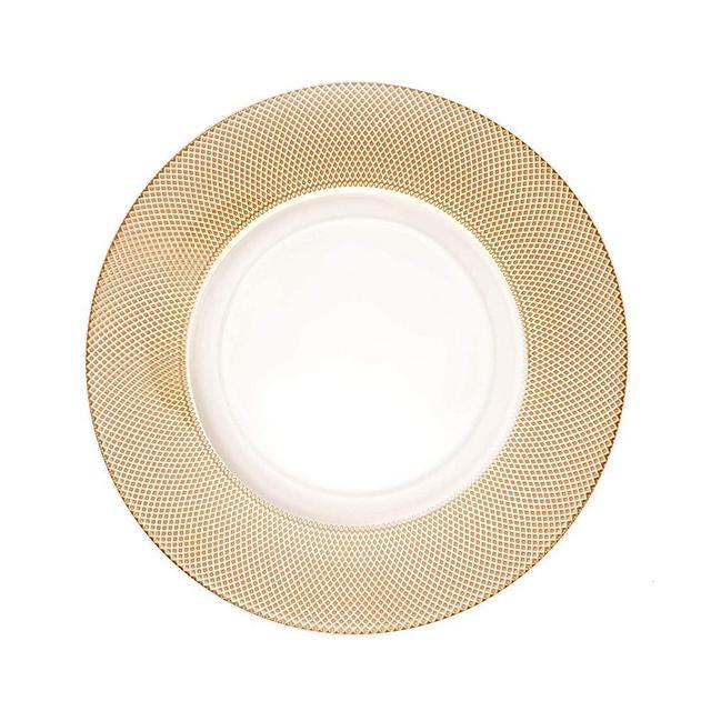 Simply Elegant Quinn Diamond Glass Charger Plate | Service Plate for Parties, Dinner, Weddings, Quinceaneras and Events | 13 inch Diameter | Gold - Gloss Finish | Set of 4