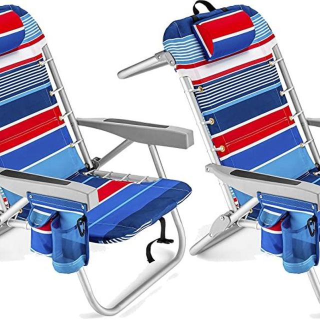 Homevative Folding Backpack Beach Chair with 5 Positions, Towel bar, Cooler Pouch, Storage Pouch, Cup Holder and Phone Holder