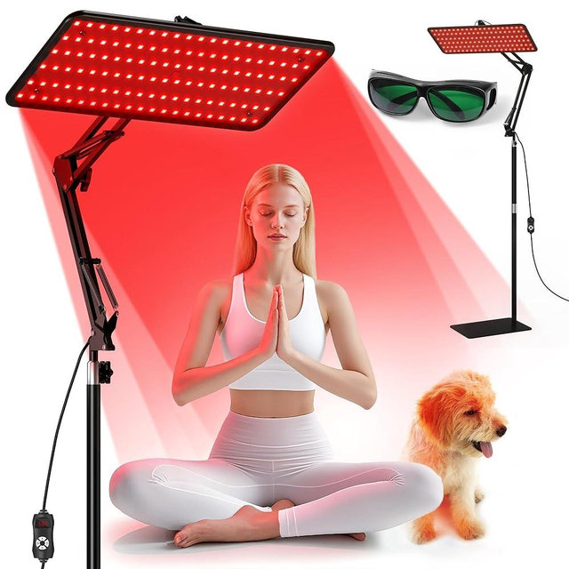 Morfone Red Light Therapy for Body Face - Tri-Wavelength (660nm, 850nm, 940nm) LED Infrared Light Therapy Lamp Panel with Adjustable Stand, Protective Glasses for Home Use, Gift for Women Girl, Medium