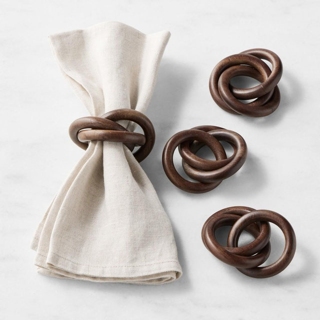 Three Ring Wood Napkin Rings, Set of 4