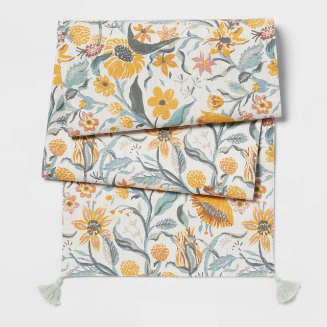 72" x 14" Cotton Bold Floral Kitchen Table Runner with Mini Tassels - Threshold™