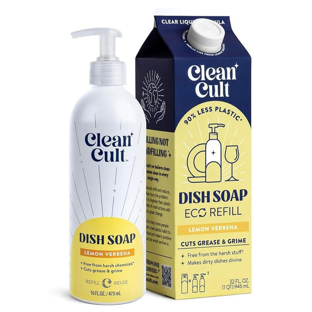 Bundle of Cleancult Dish Soap Liquid Refills (32oz, 1 Pack) - Lemon Verbena + Cleancult - Lemon Verbena - Liquid Dish Soap - Refillable Aluminum Bottle - 16 oz