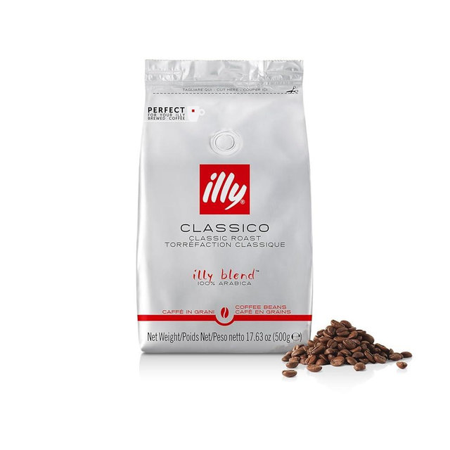 illy Whole Bean Coffee - Perfectly Roasted Whole Coffee Beans – Classico Medium Roast - with Notes of Caramel, Orange Blossom & Jasmine - 100% Arabica Coffee - No Preservatives – 17.6 Ounce