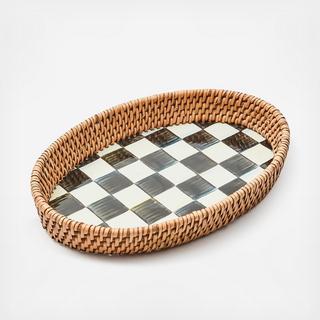 Courtly Check Enamel & Rattan Serving Tray