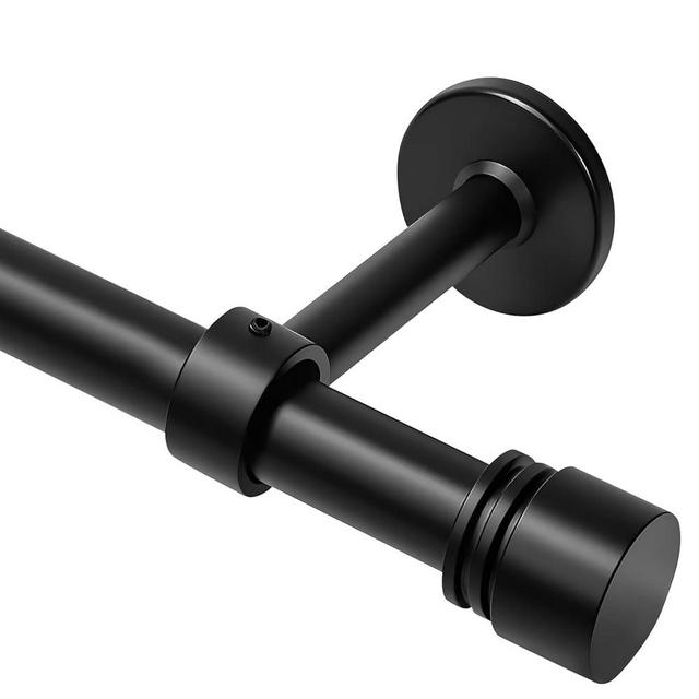 Curtain Rods for Windows 48 to 86 Inches - Reinforced Metal Holders with Hidden Screws, New Metal Finials, 1" Diameter Thick Heavy Duty Drapery Rod, for Bedroom Living Room Patio Decoration, Black