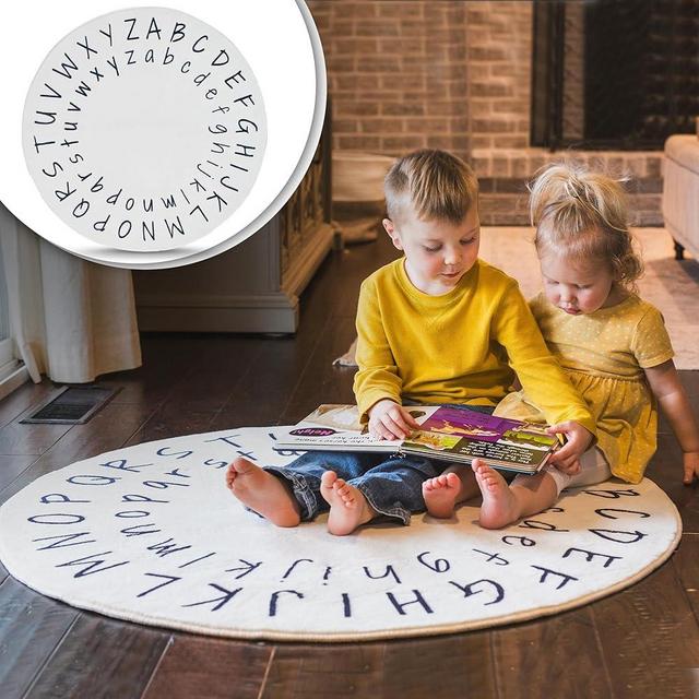 Beloved Little Three Alphabet Kids Rug - 40" Round, White, Educational, Non Slip, Washable, Soft, Reversible