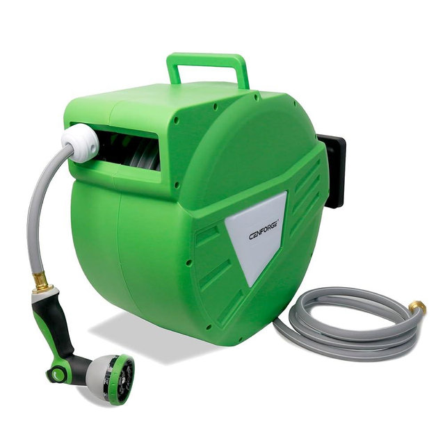 Cenforge Retractable Garden Hose Reel, 5/8 in x 100 ft, Wall Mount Hose Reel, with 180° Swivel Bracket, Automatic Slow Return System, Any Length Lock for Outside