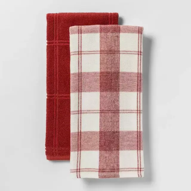 2pk Check With Solid Kitchen Towel - Threshold™