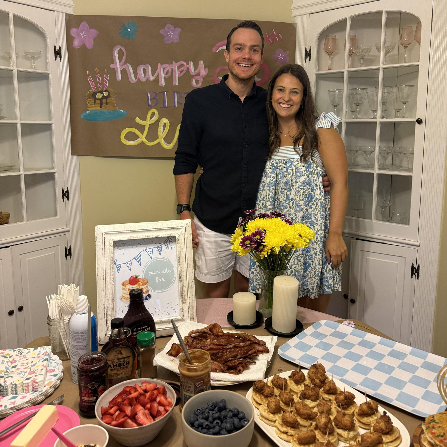 Carson helped make pancakes for my girls birthday brunch