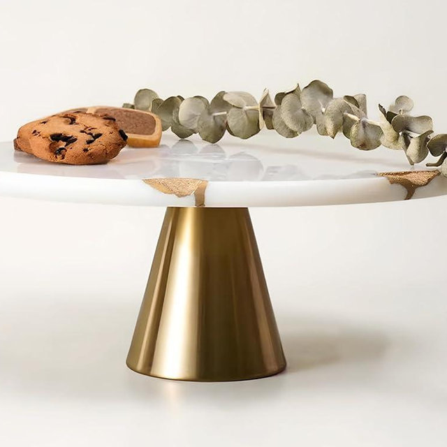 Real Marble Cake Stand by Balin Designs - White Marble 9" Round Cake Stand with Gold Stand - Smoothly Versatile Cake, Cupcake Stand - Ideal for Birthday Parties, Showers, Weddings Parties & Events