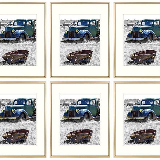 Golden State Art, 11x14 Gold Picture Frame Displays Photo 8x10 with Ivory Mat or 11x14 Without Mat for Wall Mounting Aluminum Frames with Real Glass (Pack of 6)