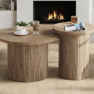 Baheerah Rustic Wood Finish Nesting Coffee Table Set, Oak Wood - Oak Wood
