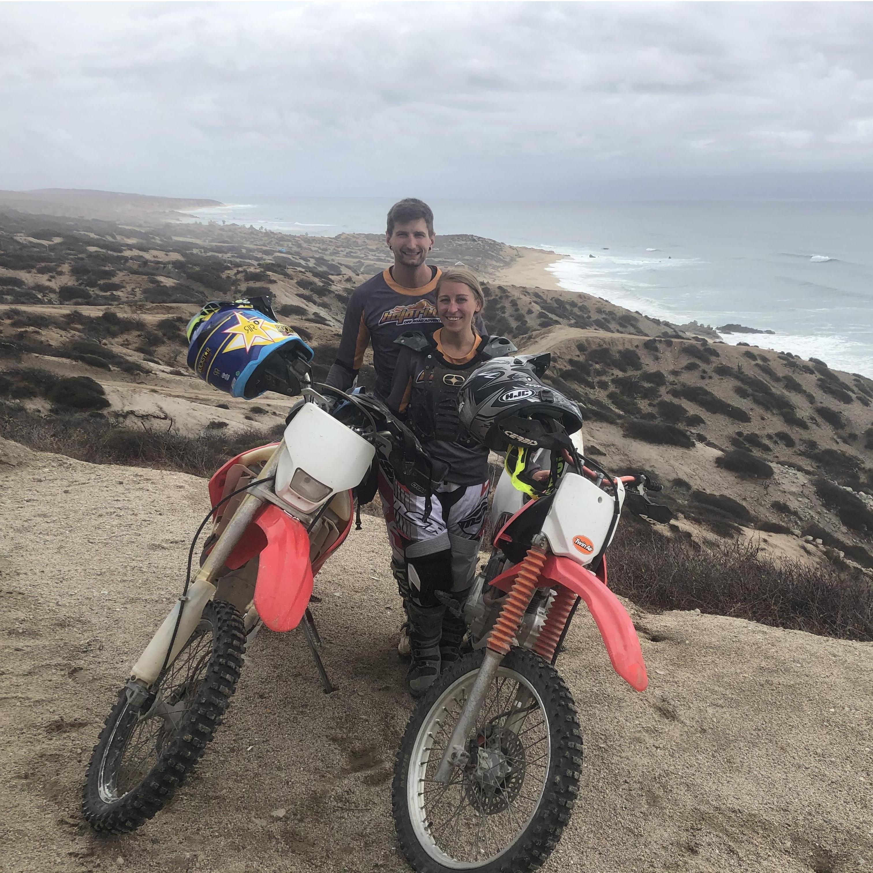 The moment we knew Tim's sense of adventure would become a huge part of who we are...dirt biking in Cabo, in the rain, through the desert!