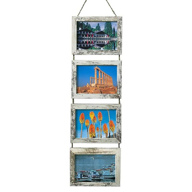 Wall Hanging 5x7 Picture Frames Collage with 4 Opening Distressed White Frames