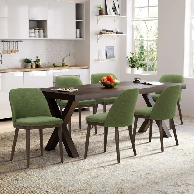 Set of 6 Upholstered Dining Chairs with Wood Legs, Fabric Side Chairs with Back for Kitchen, Dining Room, or Restaurant