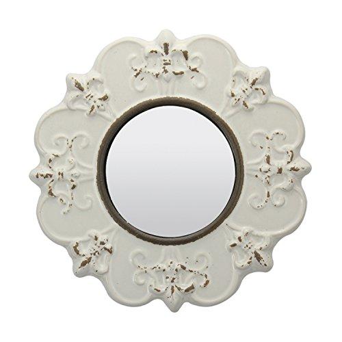 Stonebriar White Round Antique Ceramic Wall Mirror, Vintage Home Décor for Living Room, Kitchen, Bedroom, or Hallway, French Country Decor