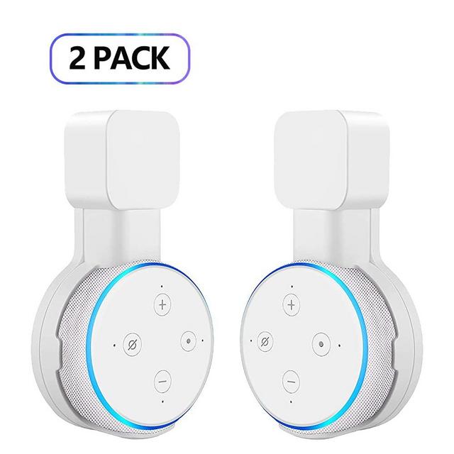 Echo Dot Wall Mount Holder, Amazon Echo Dot Mount 3rd Gen Space-Saving Accessories for Dot Smart Speakers, Clever Echo Dot Accessories with Hide Messy Wires Arrangement (White, 2-Pack)