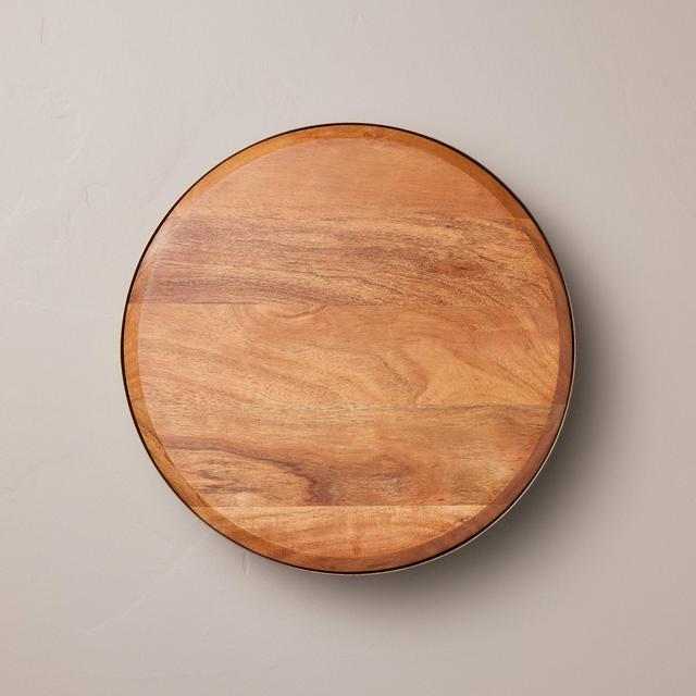 12" Wood & Brass Round Footed Serving Stand - Hearth & Hand™ with Magnolia