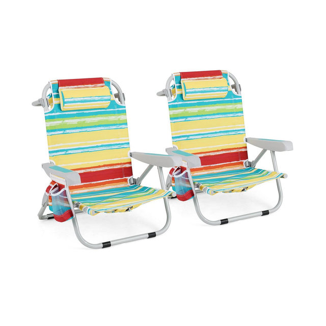 Foldable Backpack Beach Chair with Cup Holder and Storage Pockets Set of 2