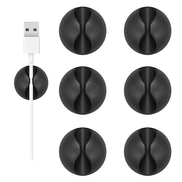 Shintop Cable Clips, 6 Pack Black Cable Holder Cord Organizer Wire Clips for Organizing Desk Nightstand Car Phone Charger