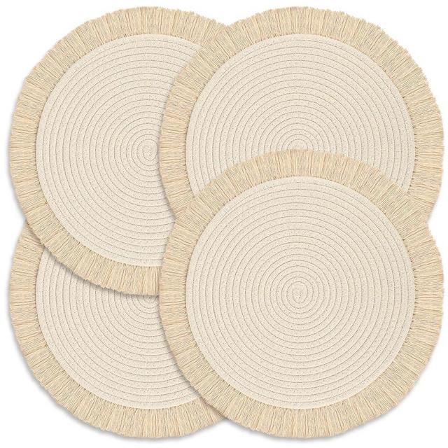 Round Placemats Set of 4 Table Mats 13Inch Washable Cotton Heat Resistant for Dining Table Decor, Farmhouse Thick Rustic Kitchen Placemats Non-Slip Hand Woven Boho Placemats for Thanksgiving Christmas