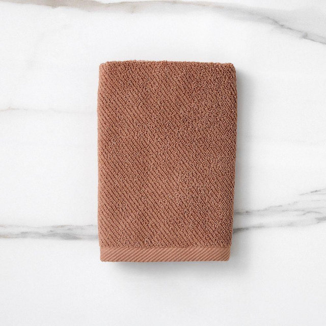 Diagonal Ribbed Bath Towel, Hand Towel, Baked Clay