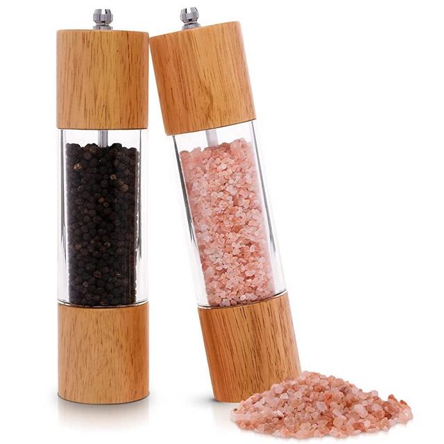 Lazy Chef Wooden and Acrylic Salt and Pepper Grinder Set of 2 | 8" Salt and Pepper Shakers Refillable | 7oz. Capacity and Adjustable Coarseness with a Ceramic Core | 2 Premium Salt and Pepper Mills